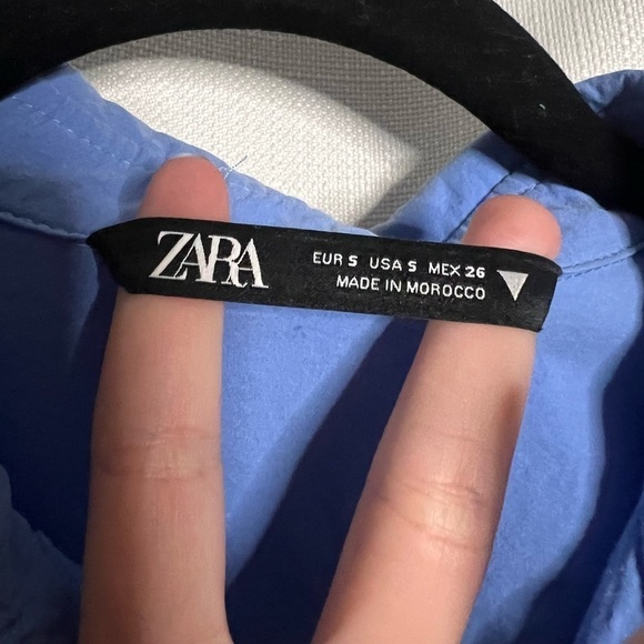 Zara Oversized Blue Cut Off Crop Button Up Shirt Small - Picture 3 of 6